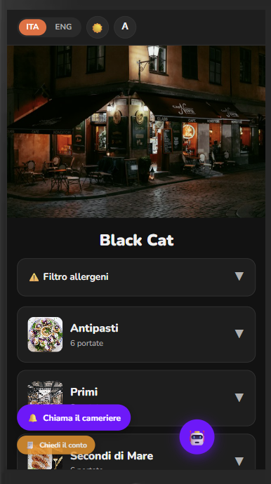 MyMenu su smartphone — Black Cat Vigata